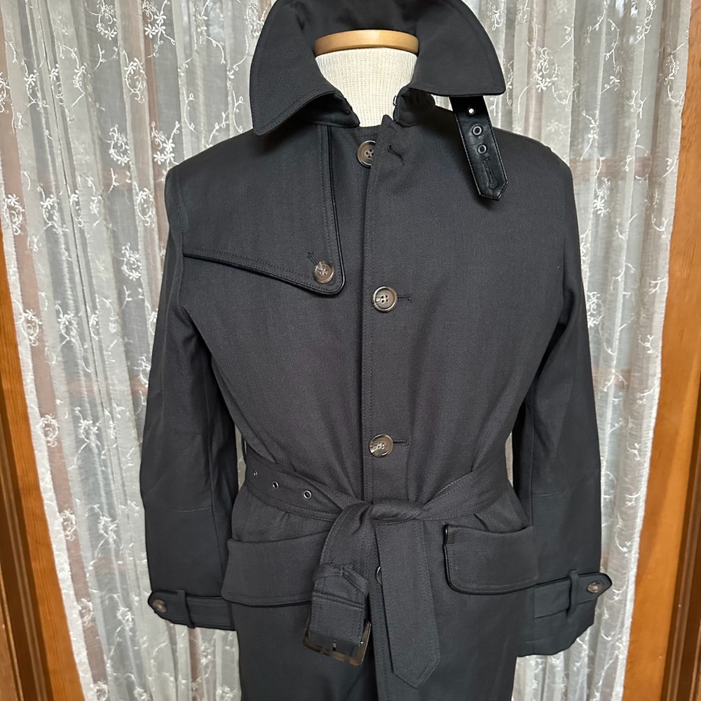 MENS OTARIE BLACK TRENCH COAT WITH QUILTED LINING AND WAIST BELT SIZE M
